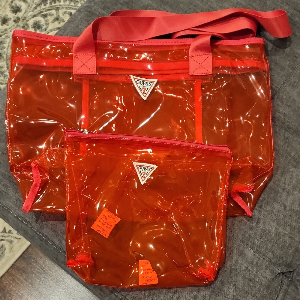 GUESS Vibrant Red Tote and Pouch Set